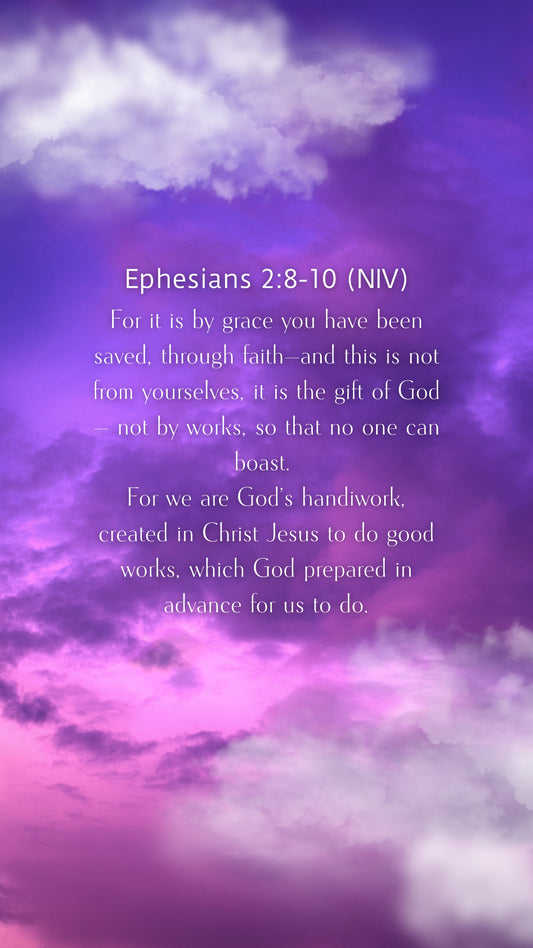 Ephesians 2:8-10 (NIV) Phone Wallpaper - Purple Sky